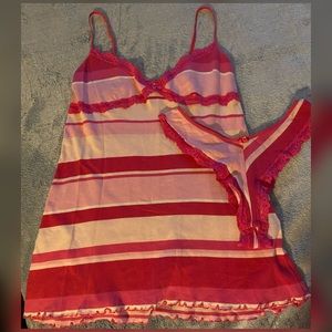 Vintage Victoria’s Secret PINK Cami Top Thong Panties Set Stripes